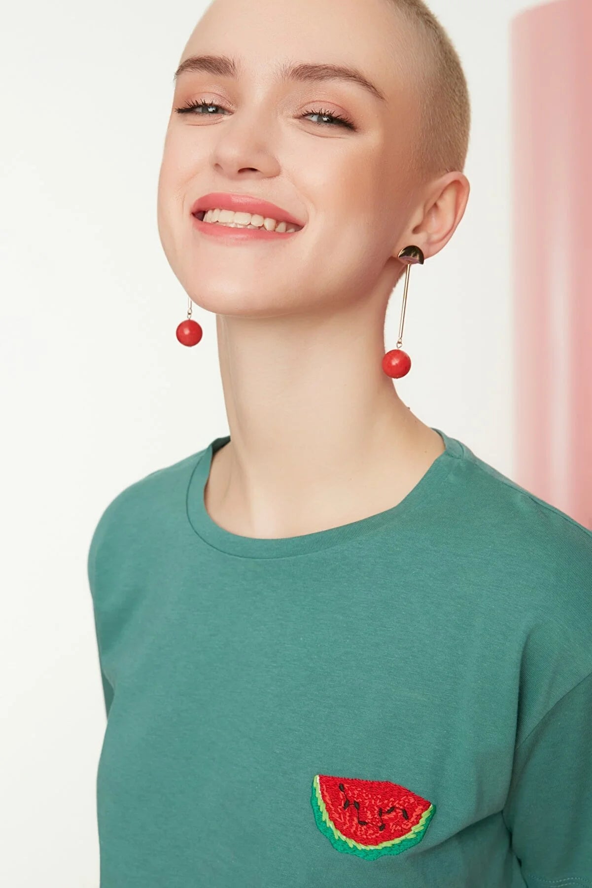 Green Semifitted Embroidered Knitted T-Shirt