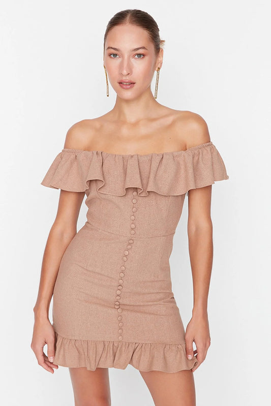 Camel Petite Frilly Dress