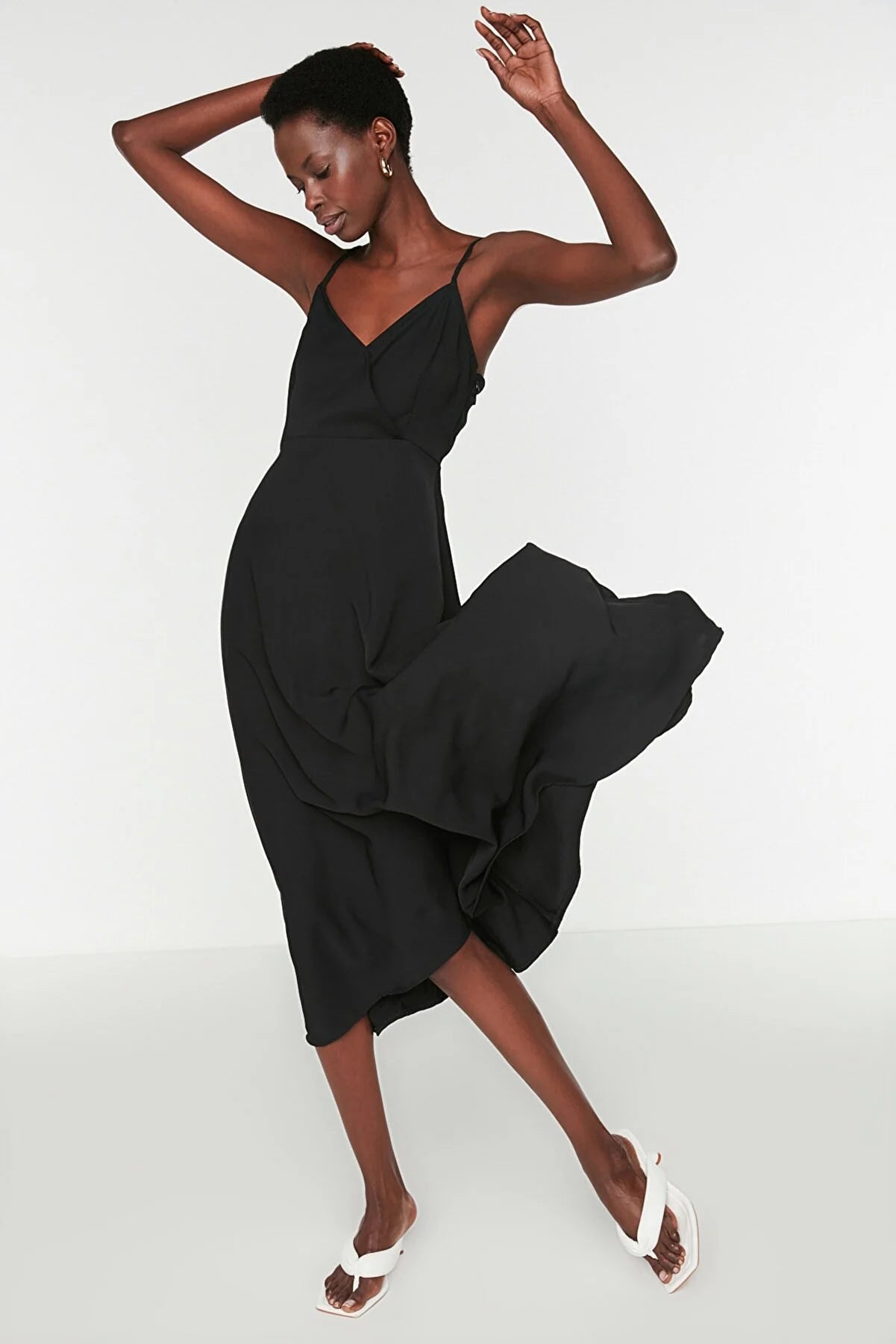 Black Strap Double Breasted Collar Dress