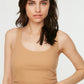 Camel Shirred Detailed Knitted Singlet