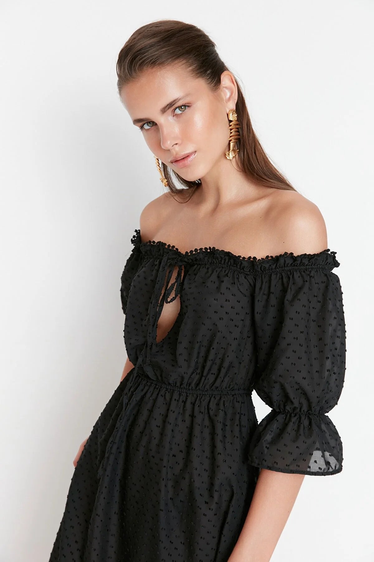 Black Carmen Collar Beach Dress