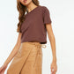 Brown Crew Neck Crop Knitted T-Shirt