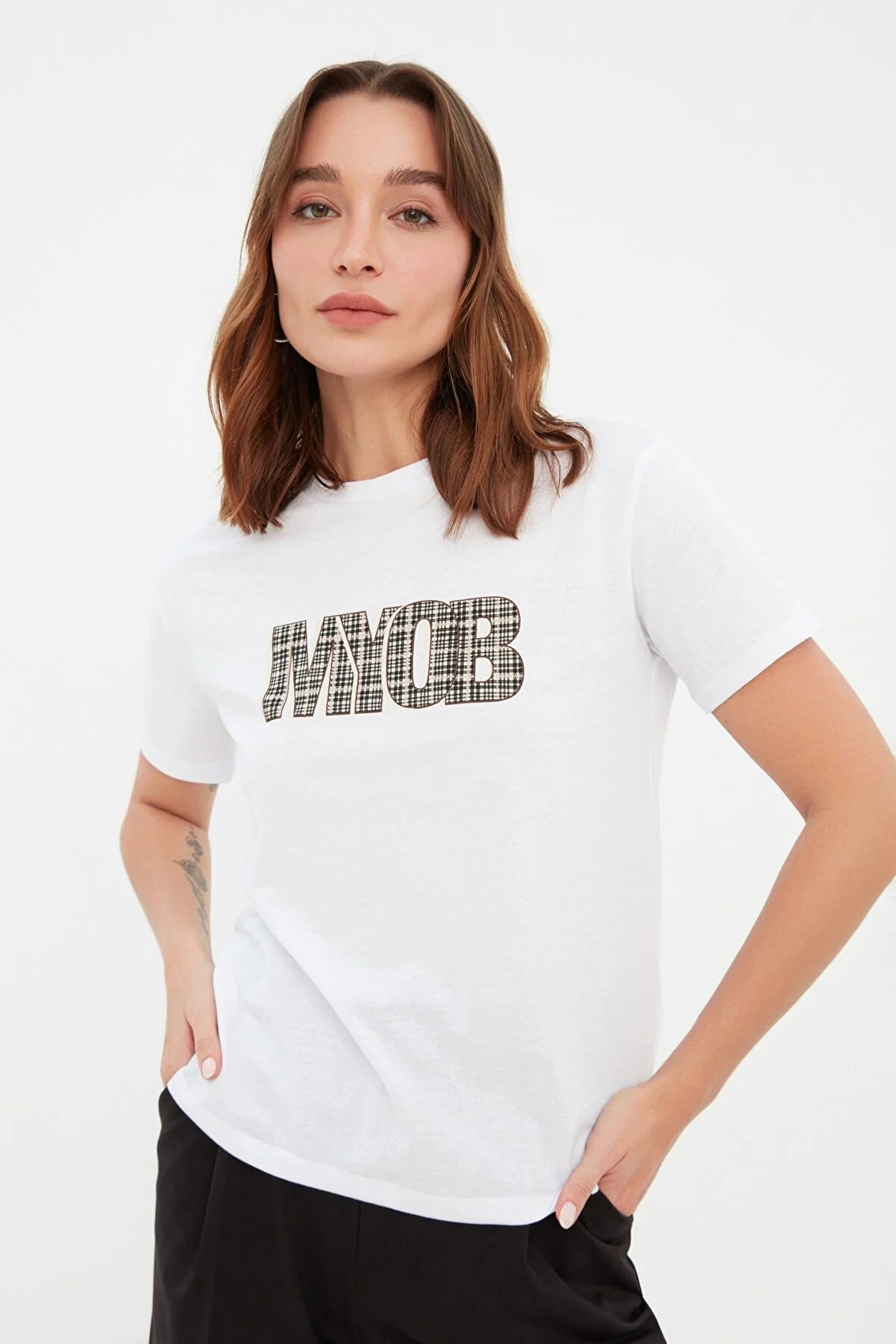 White Printed Semi-Fit Knitted T-Shirt