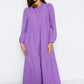 Purple Ruffle Detailed Crew Neck Cotton Woven Dress