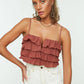 Brown Ruffled Flamed Cotton Crop Blouse