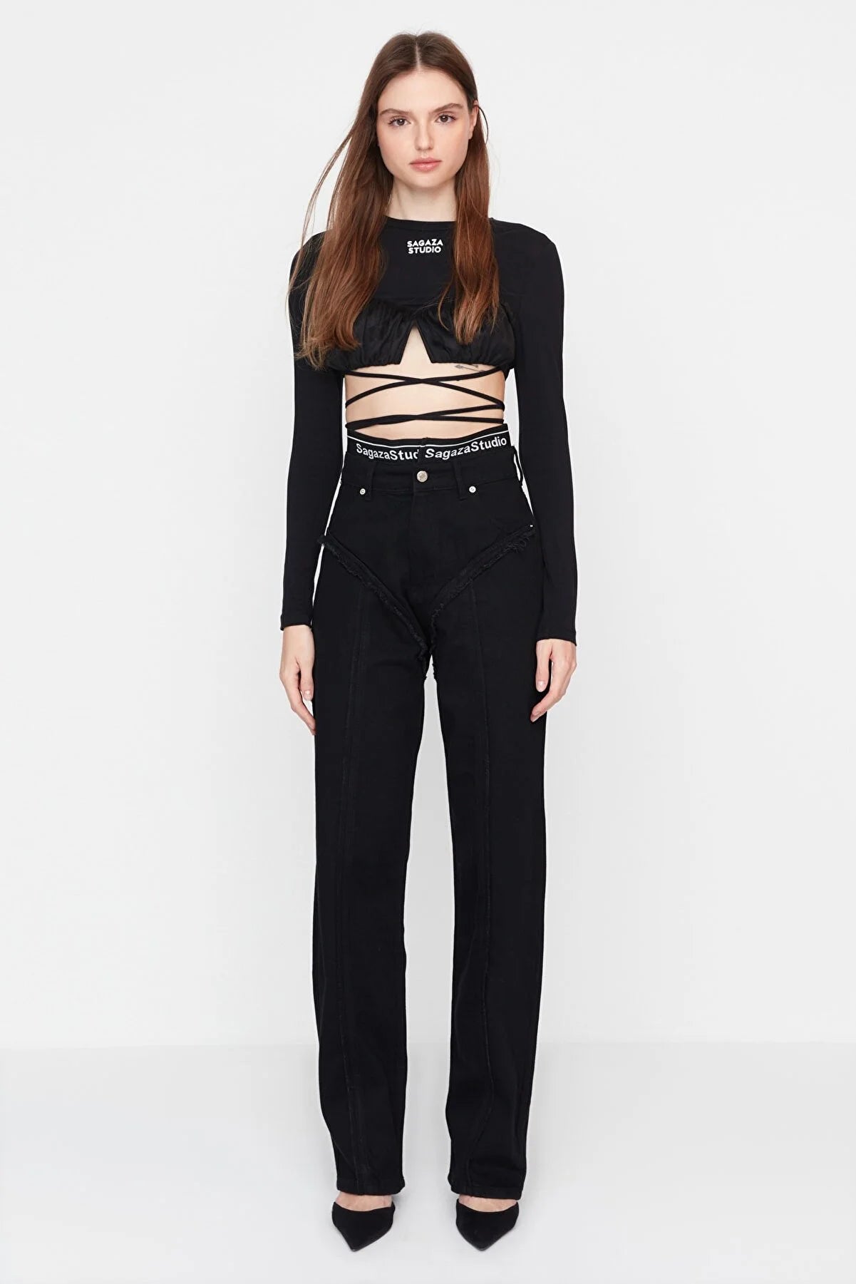 Sagaza Studio Black Elastic Detailed Jeans