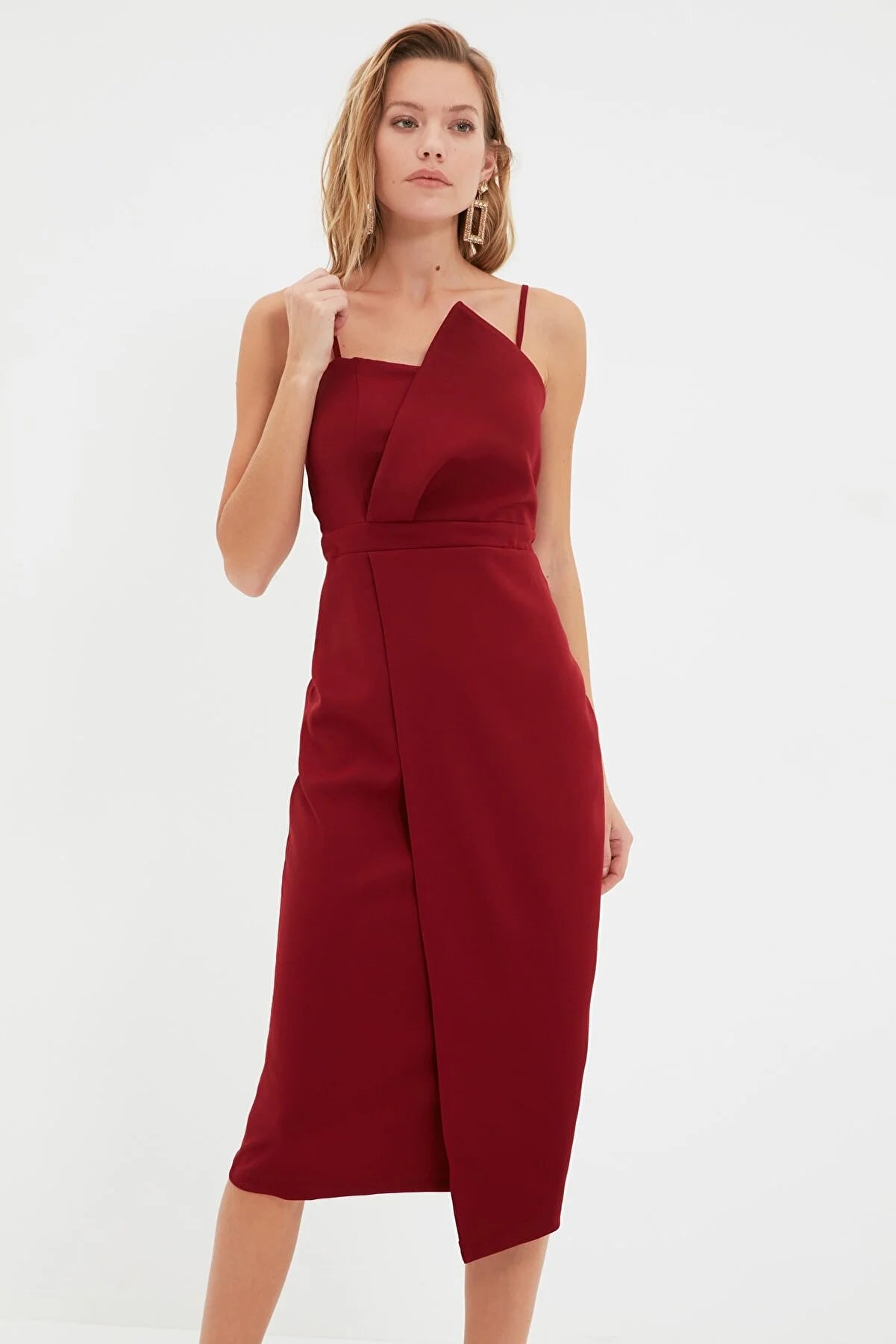 Claret Red Collar Detailed Dress