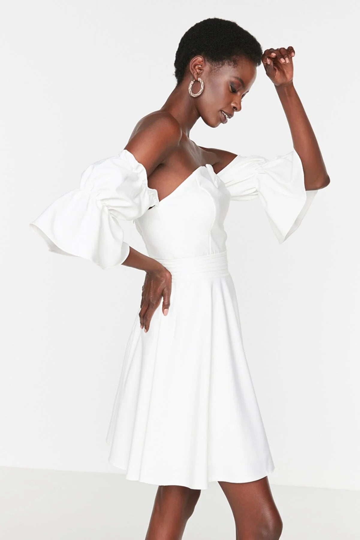 Ecru Rib Detailed Dress