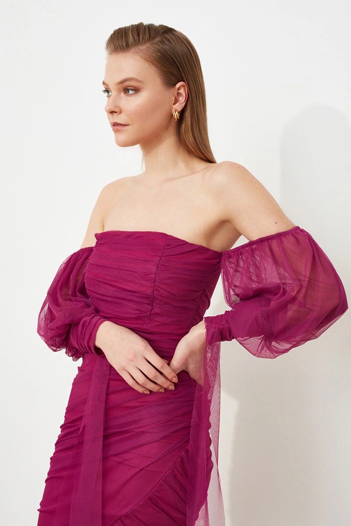 Fuchsia Sleeve Detailed Dress