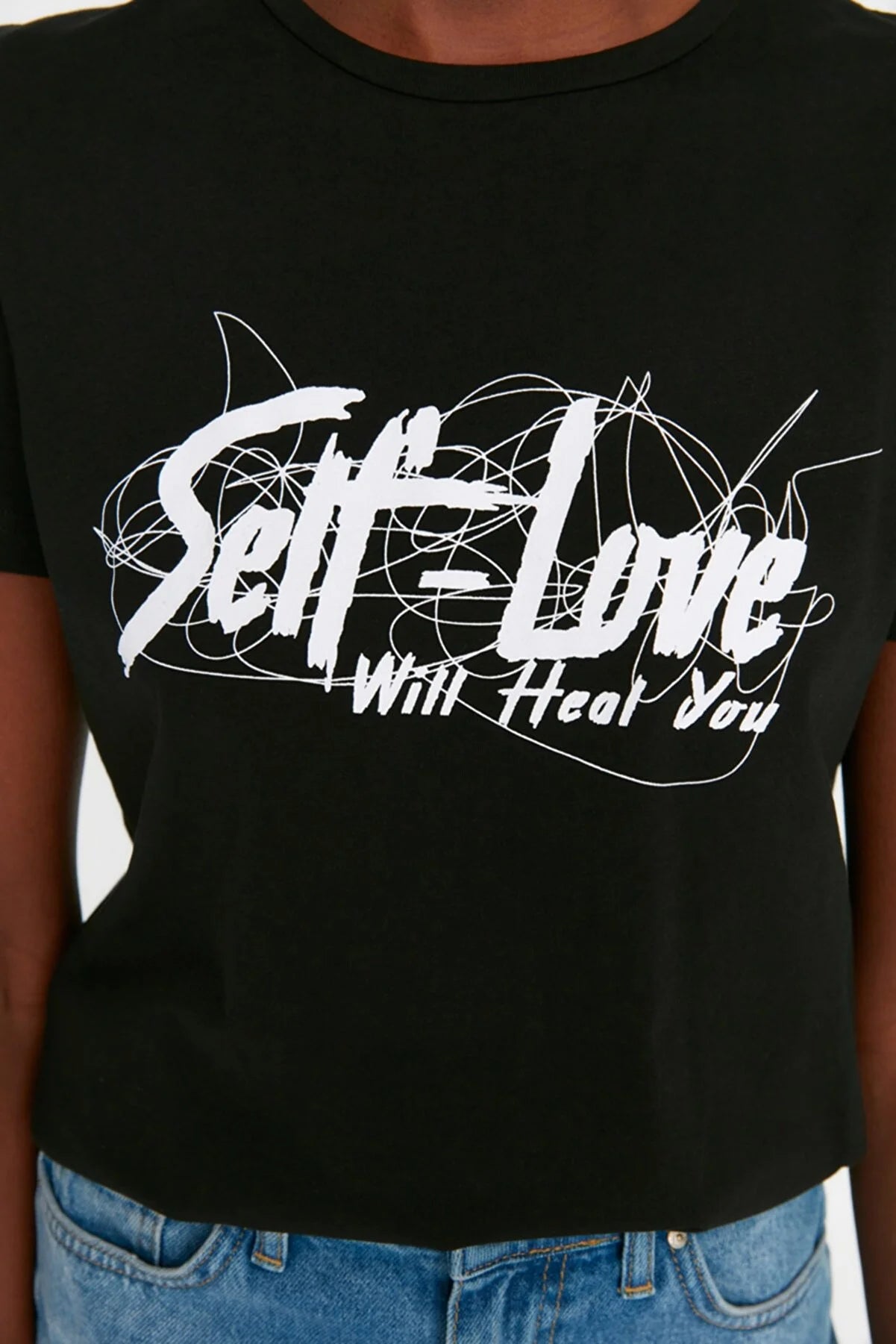 Black Printed Basic Knitted T-Shirt