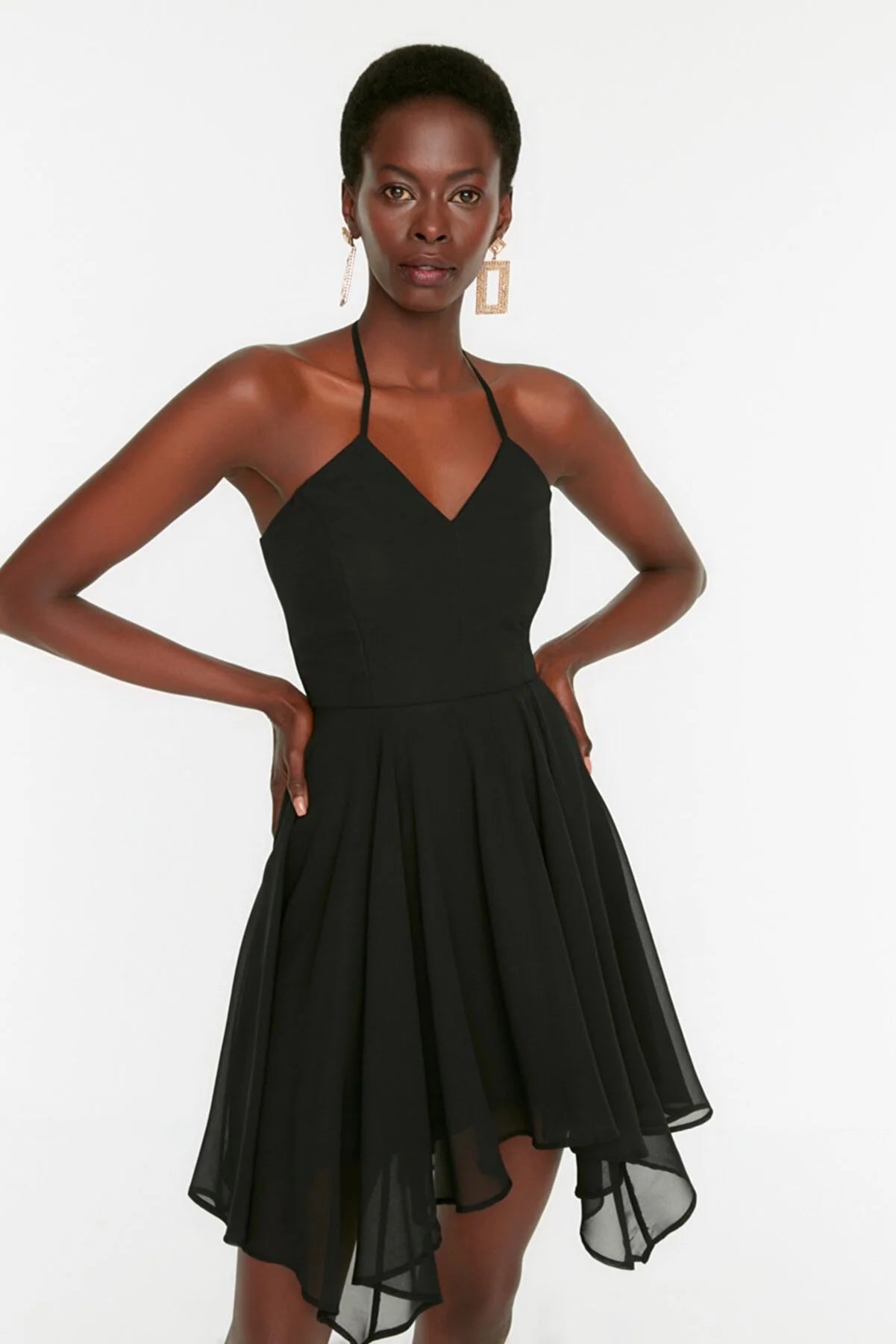 Black Strap Chiffon Dress