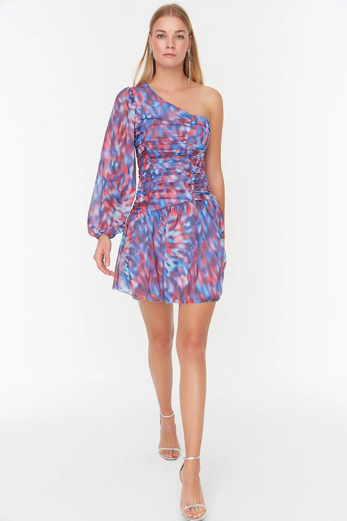 Multicolored Draped Chiffon Dress