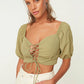 Green Tie Detailed Balloon Sleeve Beach Blouse