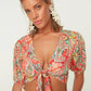 Shawl Patterned Crop Tie Detailed Viscose Beach Blouse
