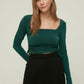 Emerald Green Square Collar Pleated Knitted Blouse