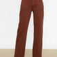 Brown Pocket Detailed High Waist Wide Leg Jeans
