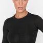 Black Pleated Crop Scuba Sport Blouse