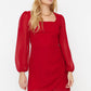 Claret Red Square Collar Dress