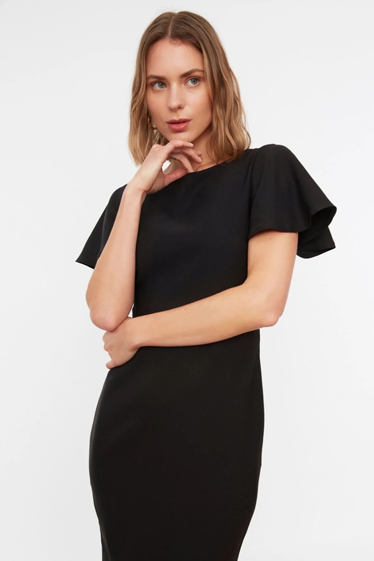 Black Ruffle Midi Dress