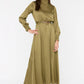 Green Belted Collar and Cuff Draped Detailed Evening Dress