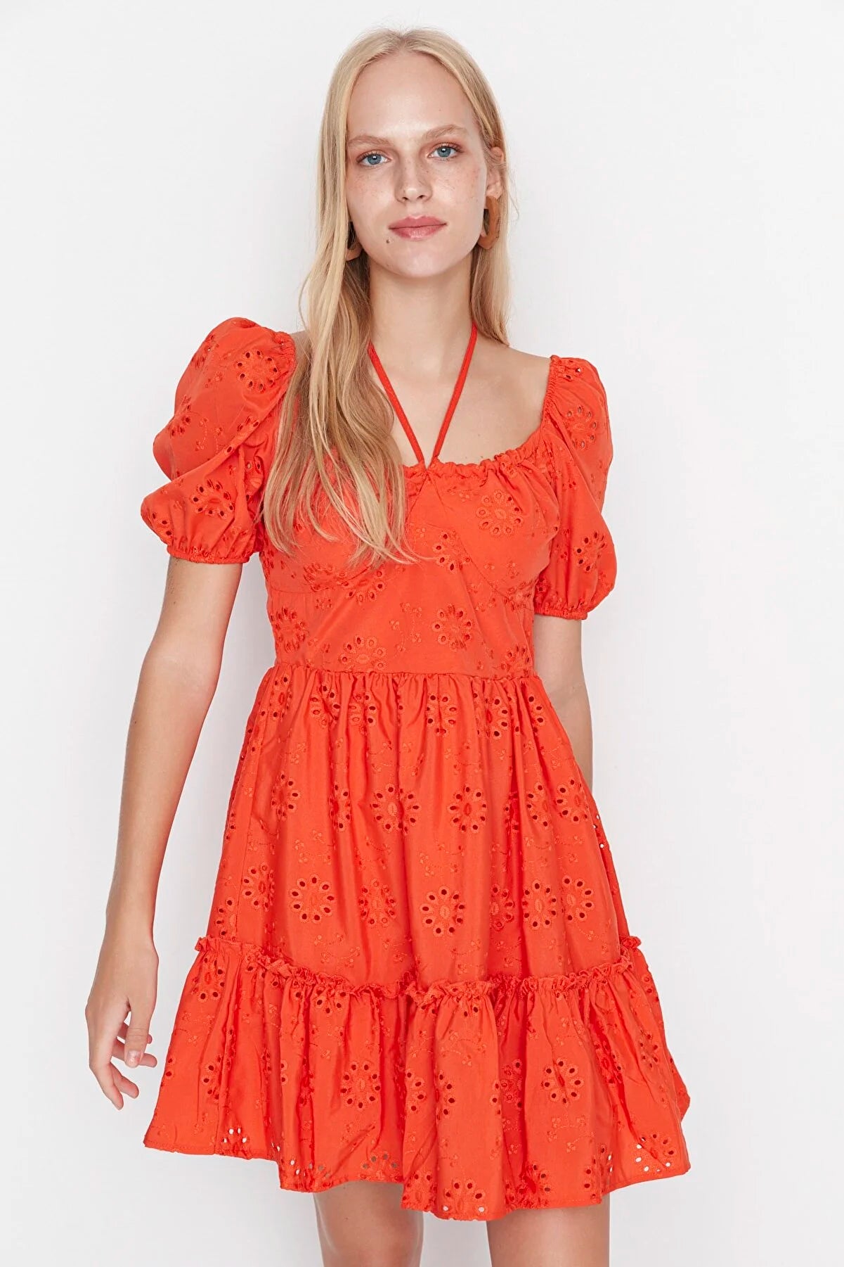 Pomegranate Flower Balloon Sleeve Embroidery Dress