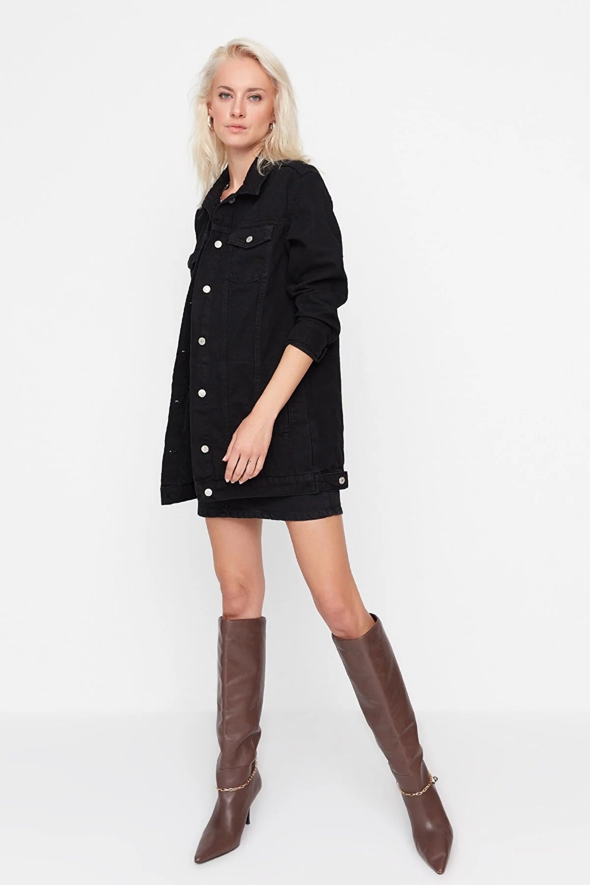 Black Long Basic Denim Jacket