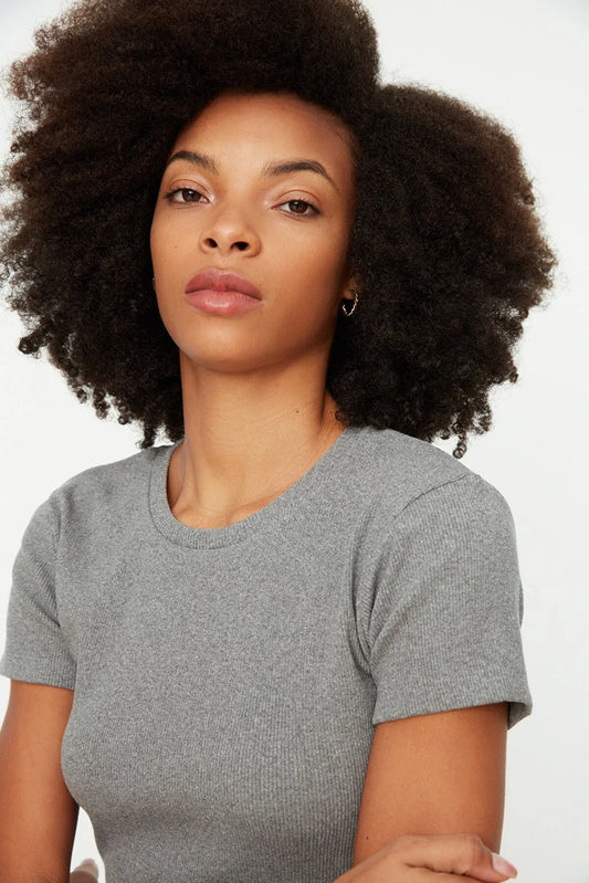 Gray Crop Knitted Blouse