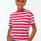 Pink Striped Basic Stand Up Collar Knitted T-Shirt