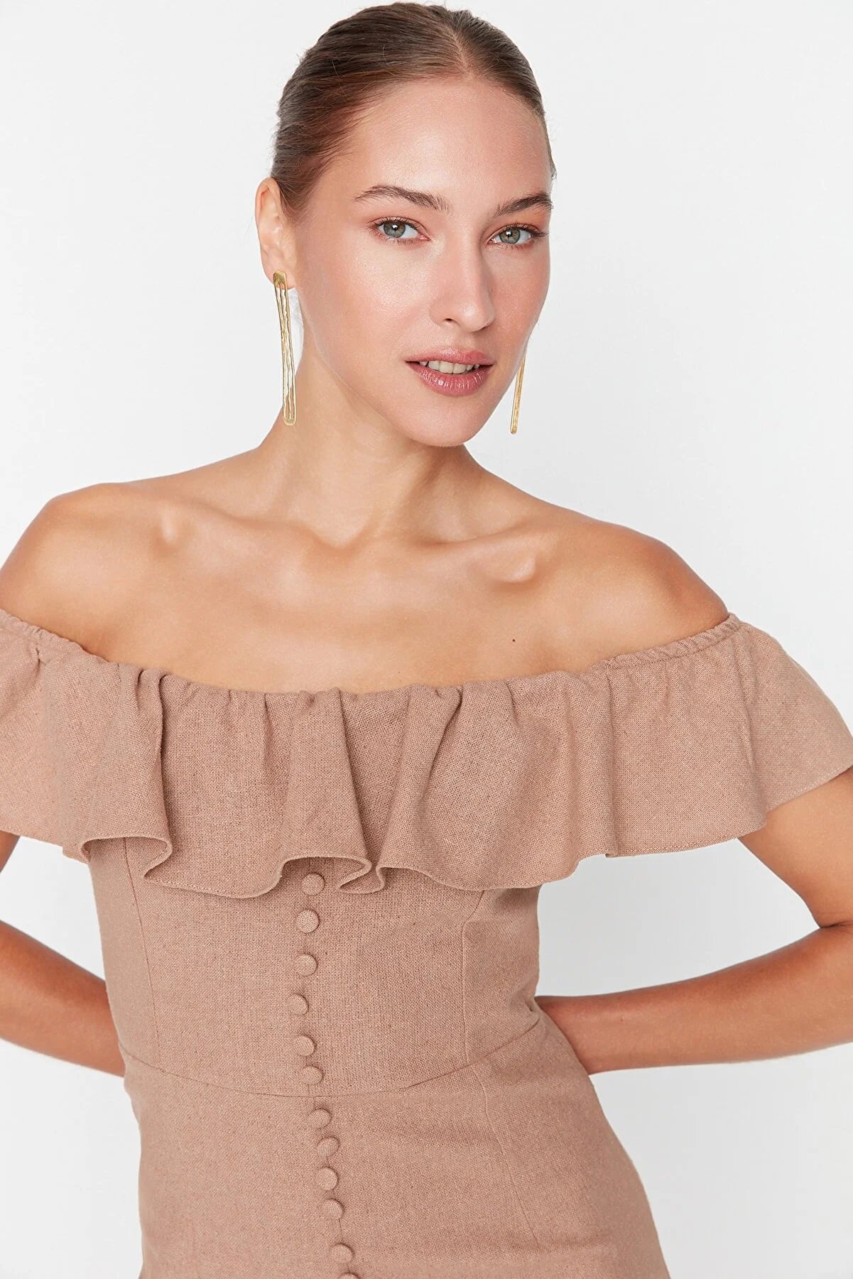 Camel Petite Frilly Dress