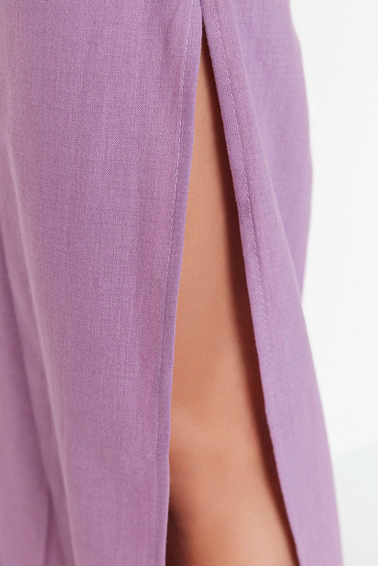 Lilac Linen Textured Slit Trousers