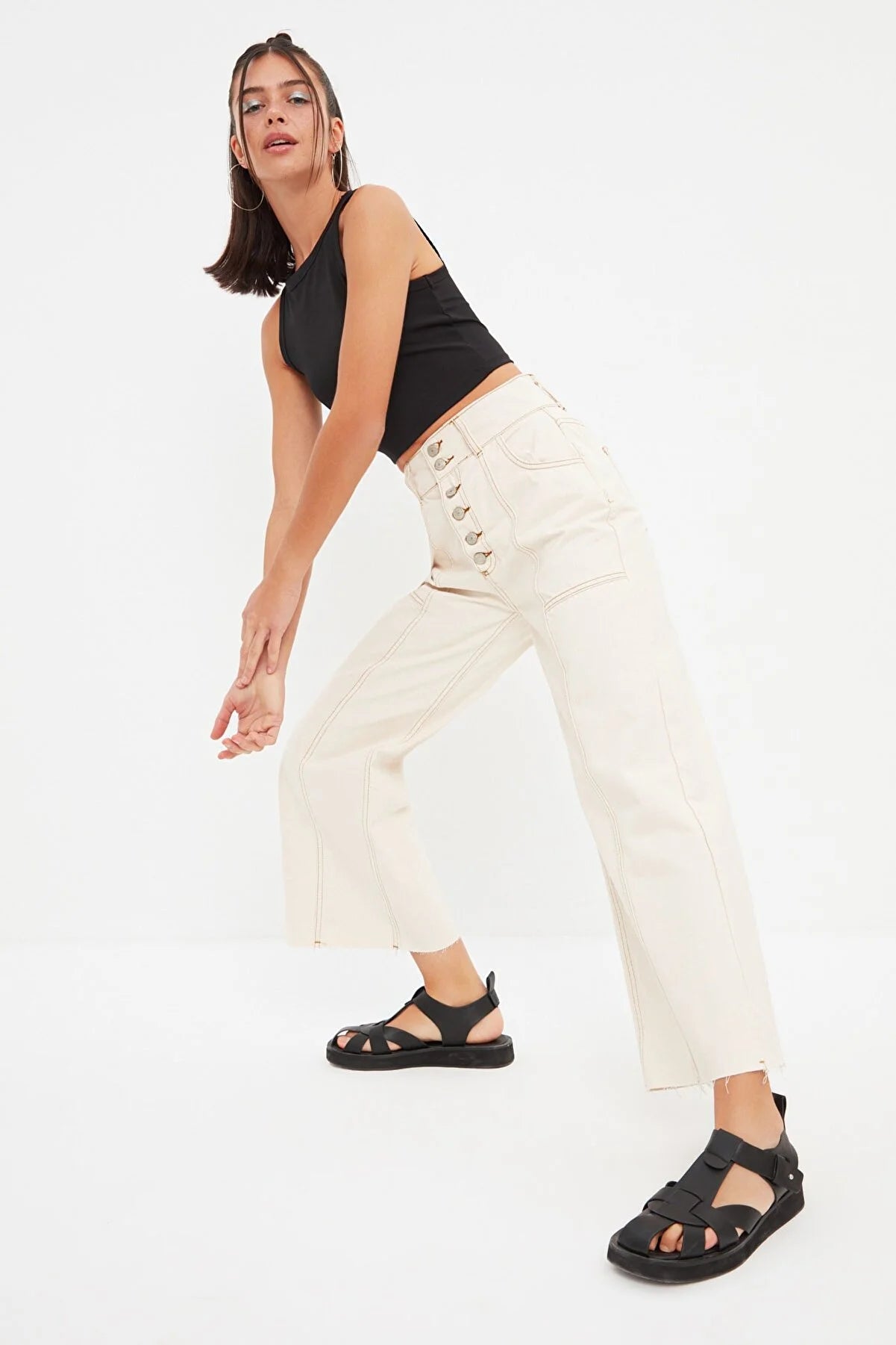 Ecru High Waist Culotte Jeans