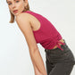 Plum Shirred Detailed Corduroy Crop Knitted Singlet