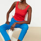 Red Ruffle Detailed Corduroy Knitted Singlet