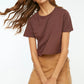 Brown Crew Neck Crop Knitted T-Shirt