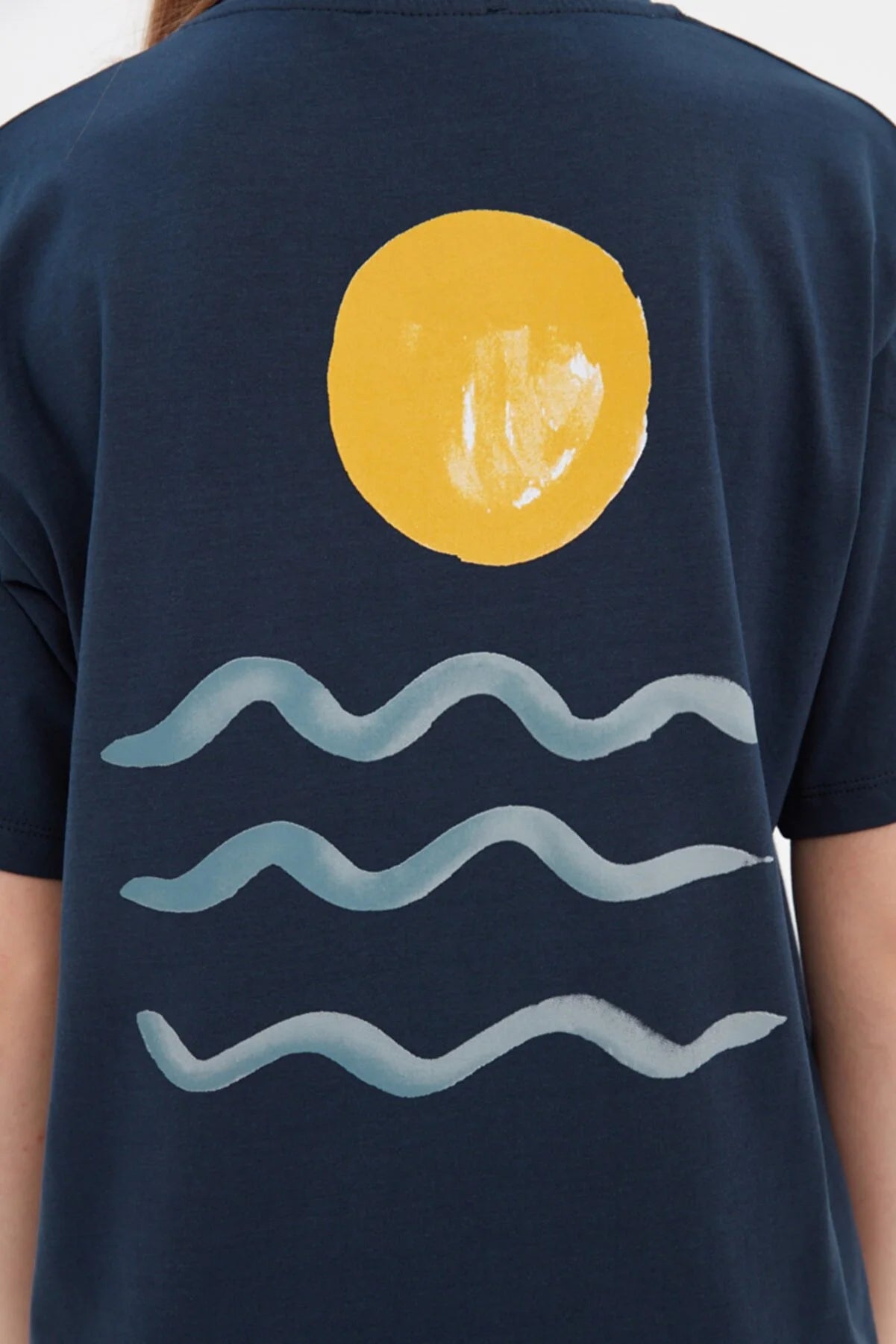 Navy Blue Printed Boyfriend Knitted T-Shirt