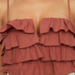 Brown Ruffled Flamed Cotton Crop Blouse