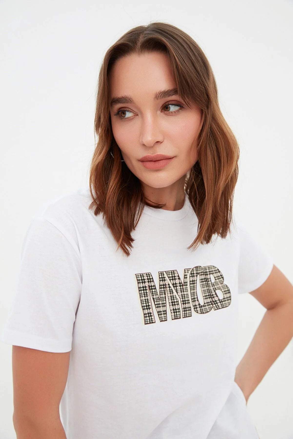 White Printed Semi-Fit Knitted T-Shirt