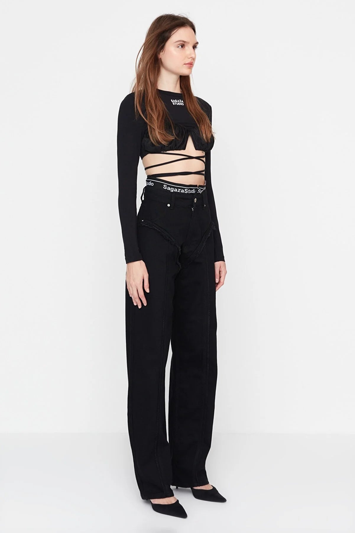 Sagaza Studio Black Elastic Detailed Jeans