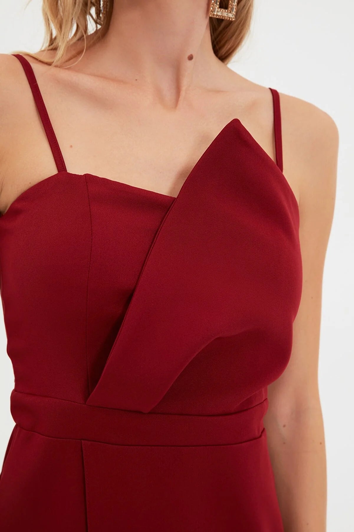 Claret Red Collar Detailed Dress