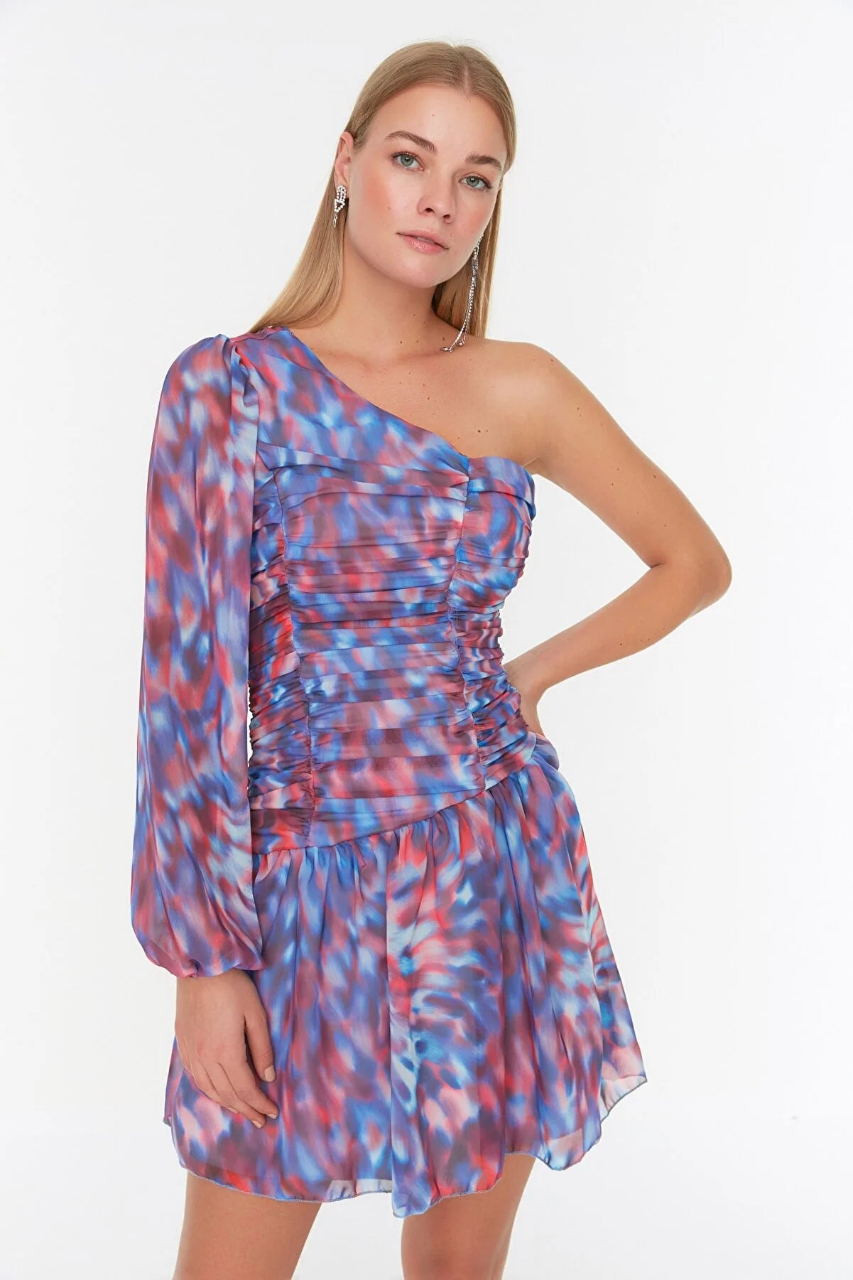 Multicolored Draped Chiffon Dress