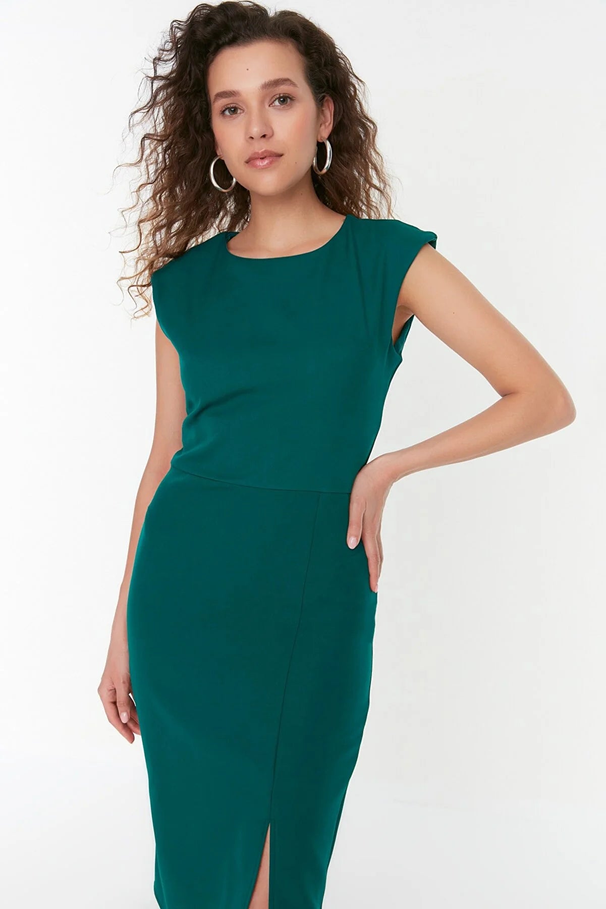 Green Slit Detailed Waistcoat Dress