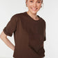 Brown Back Printed Loose Pattern Knitted T-Shirt