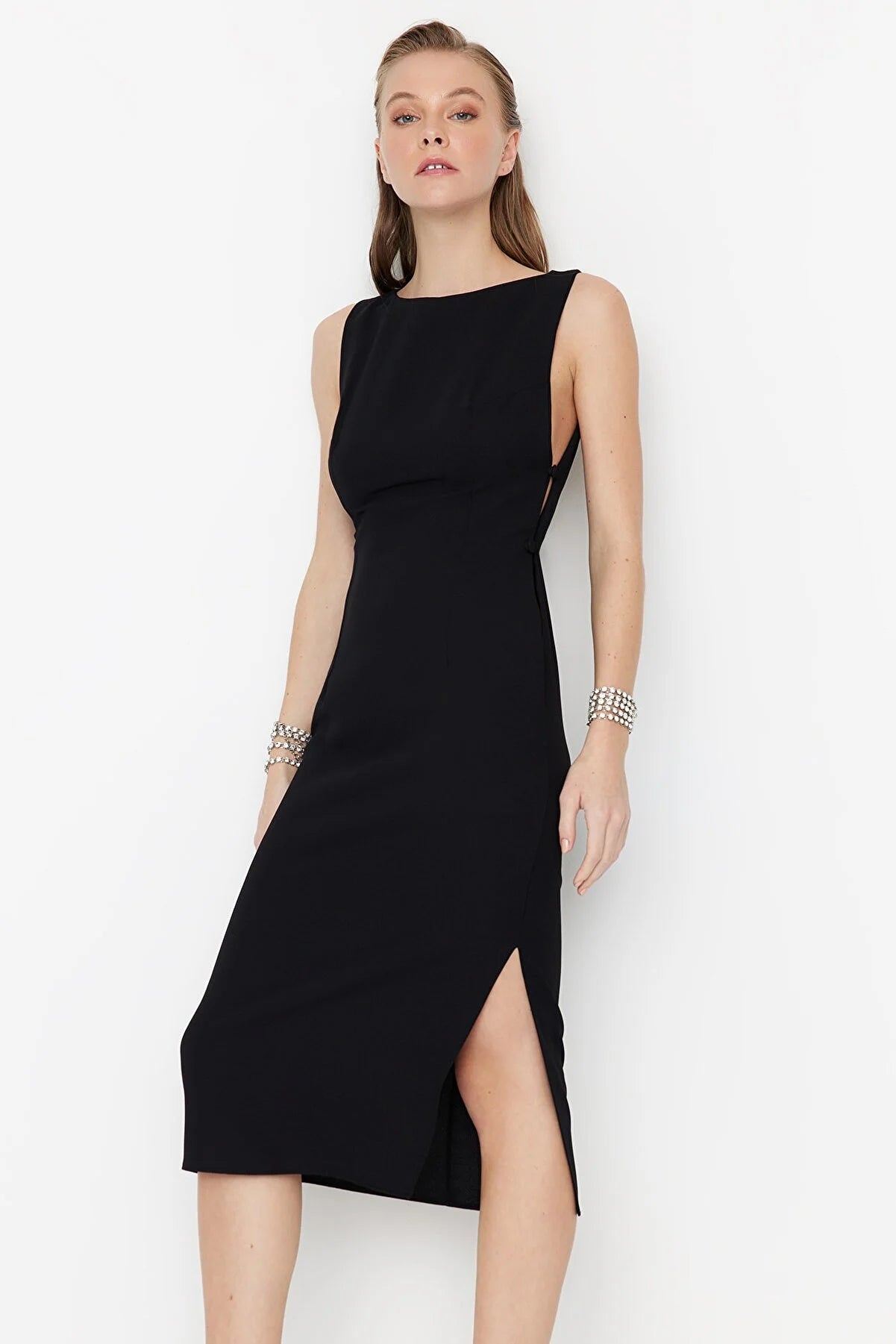 Black Button Detailed Dress