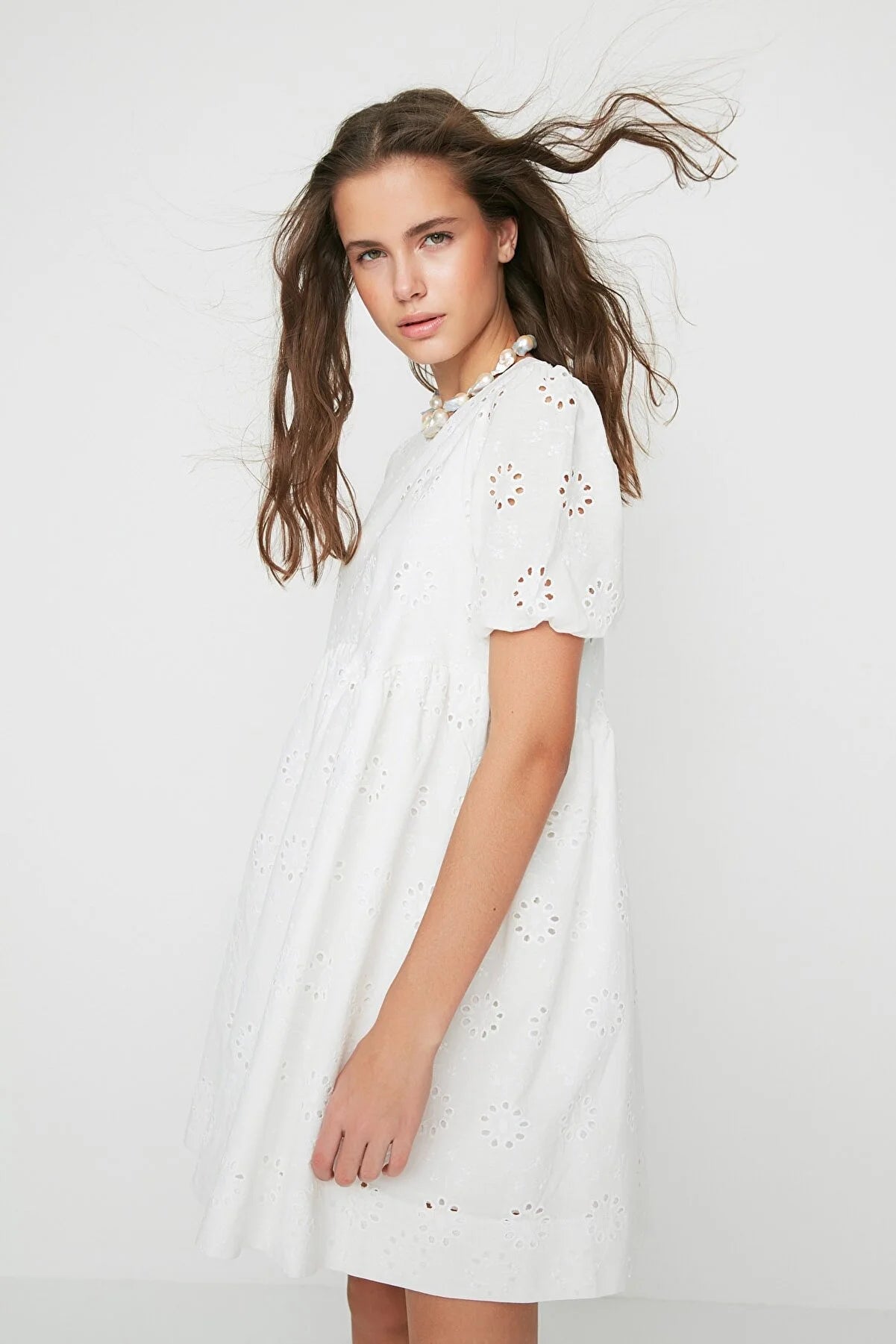 Design Ecru Wide Cut Brode Dress