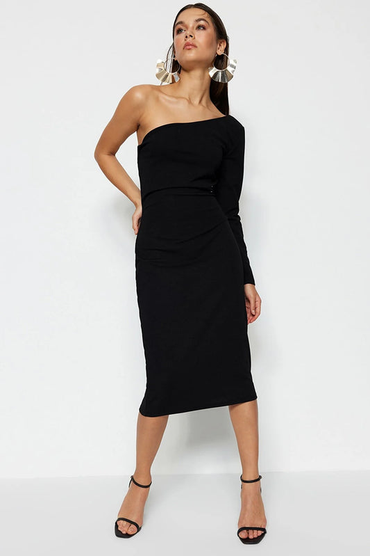 Black Back PU Belt Detailed Dress