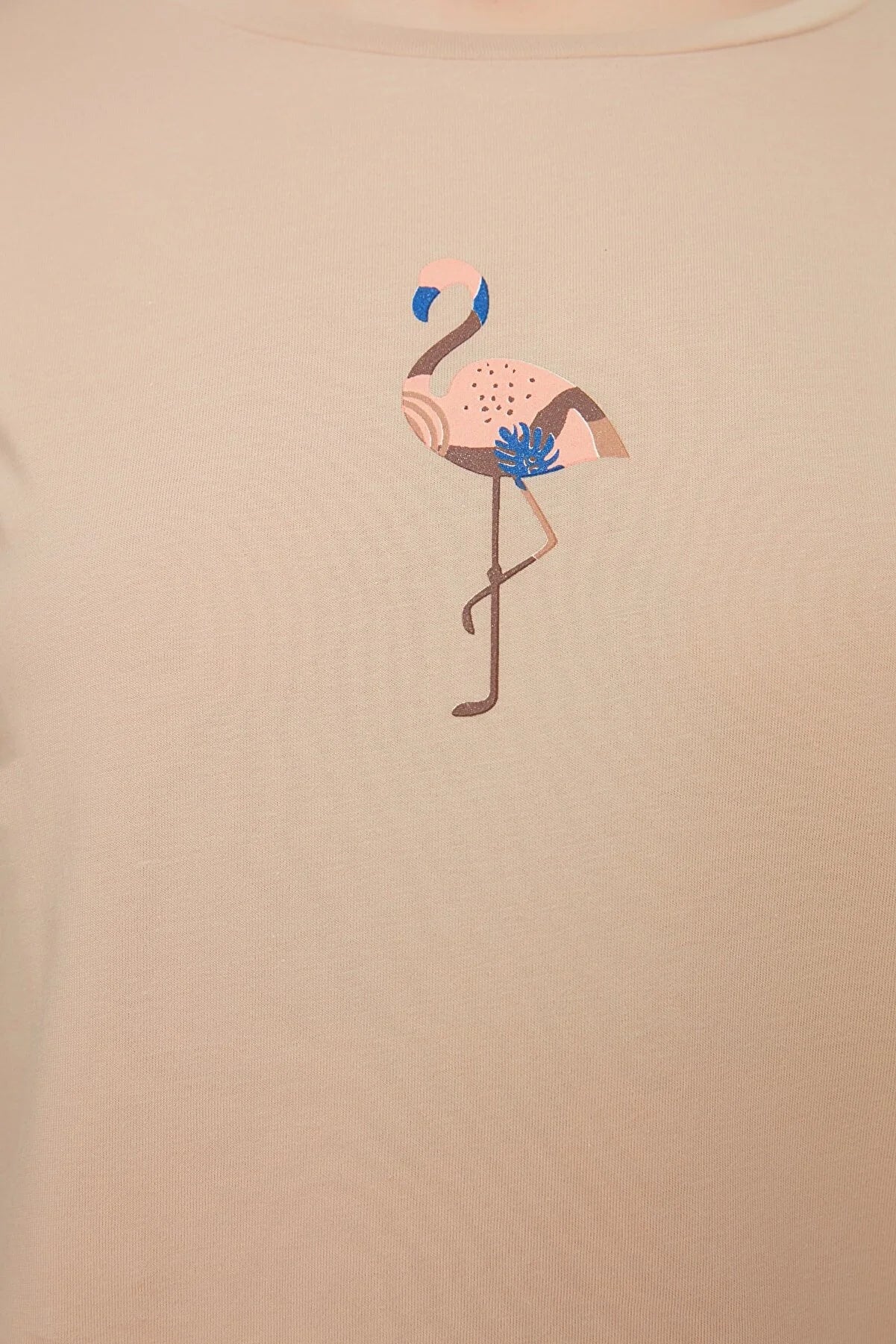 Beige Printed Basic Knitted T-Shirt