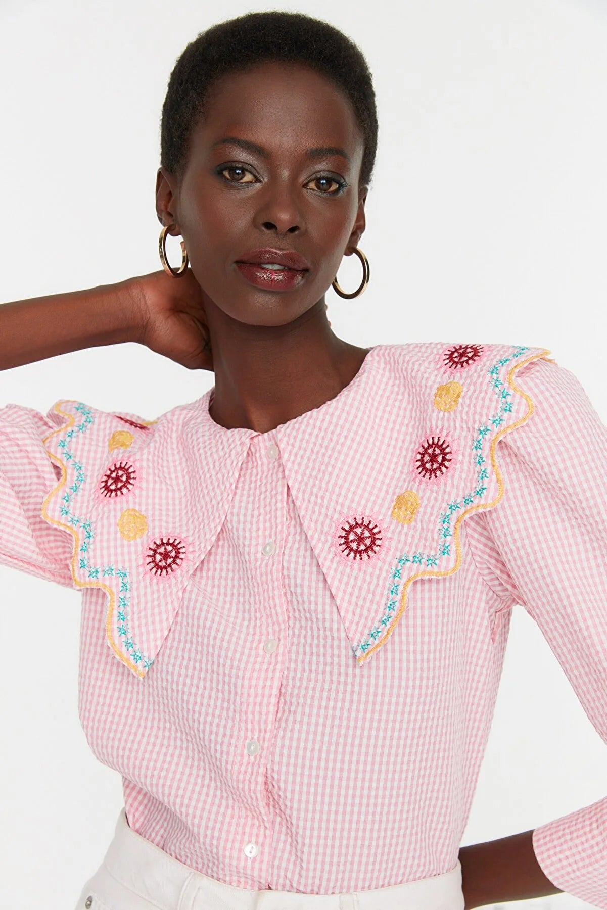 Pink Collar Detailed Shirt
