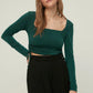 Emerald Green Square Collar Pleated Knitted Blouse