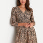 Brown Leopard Patterned Double Breasted Knitted Dress