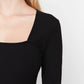 Black Square Neck Ribbed Bodycon Midi Knitted Dress